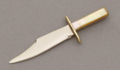 Unknown Maker Mini George Wostenholm Design with Gold Lip Pearl Handle Scales handle material - Obverse Side - Item #KLC09570
