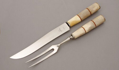 Prince Harald Cutlery Carving Set with Reindeer Antler Handles handle material - Obverse Side - Item #KLC09573