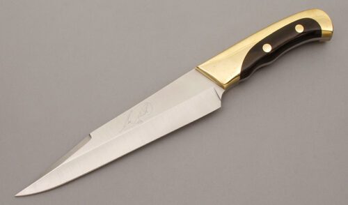 Nieto Knives Fighter with Brass & Wood Micarta handle material - Obverse Side - Item #KLC09578