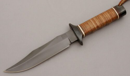 Sog Knives S1 Bowie with Stacked Leather handle material - Obverse Side - Item #KLC09587