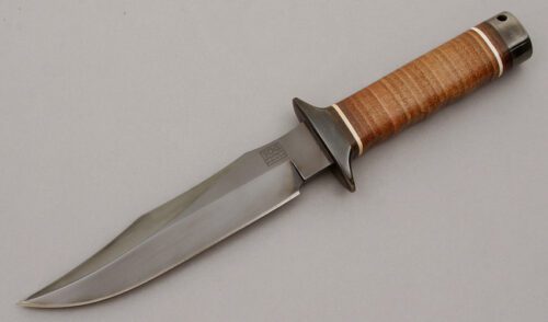 Sog Knives SS1 Bowie with Stacked Leather Handle handle material - Obverse Side - Item #KLC09589