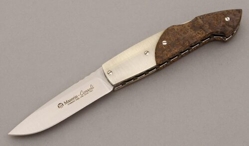 Maserin Lockback with Black Burl Wood Scales handle material - Obverse Side - Item #KLC09591