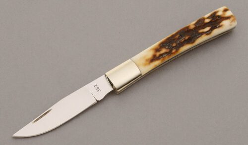 Doc Hagen Small Slip Joint Folder with Stag Handle Scales handle material - Obverse Side - Item #KLC09603