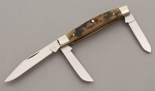 Queen Cutlery Stockman with Mammoth Bark Ivory Scales handle material - Obverse Side - Item #KLC09605