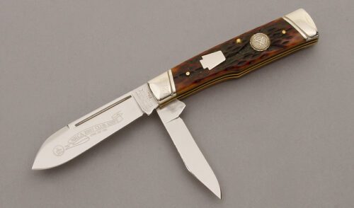 Schatt & Morgan 2007 NKCA Club Knife with Amber Worm Grooved Bone Scales handle material - Obverse Side - Item #KLC09612
