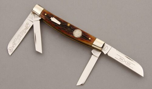 Schatt & Morgan 2002 NKCA Congress Knife with Brown Jigged Bone Scales handle material - Obverse Side - Item #KLC09614