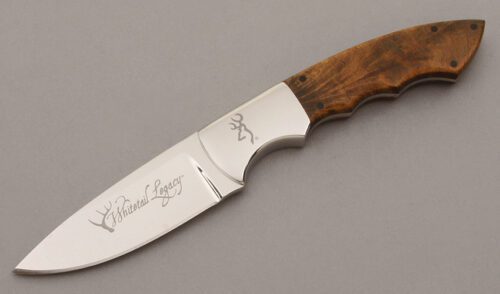 Browning Knives Whitetail Legacy Hunter with Mesquite Burl Wood Scales handle material - Obverse Side - Item #KLC09615