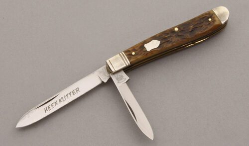 Keen Kutter Two Blade Pen with Jigged Bone Scales handle material - Obverse Side - Item #KLC09640