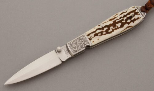 A.G. Russell Office Knife with Jigged Antler Scales handle material - Obverse Side - Item #KLC09655