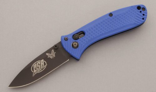 Benchmade Knives 527 Mini Presidio Axis Lock with Blue Polymer handle material - Obverse Side - Item #KLC09667