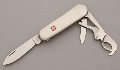 Wenger Large Cigar Cutter/Knife with Stainless Steel handle material - Obverse Side - Item #KLC09668