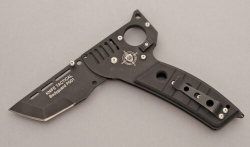 S.T.I Knives P001 Black TI Slide Lock with Black Textured G-10 handle material - Obverse Side - Item #KLC09673