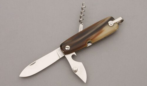 Nogent Inox J.M. Depose Multi-Blade Folder with Cattle Horn Handle Scales handle material - Obverse Side - Item #KLC09680