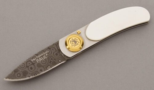 Lone Wolf Knives Paul Pocket Folder with Mother of Pearl handle material - Obverse Side - Item #KLC09685