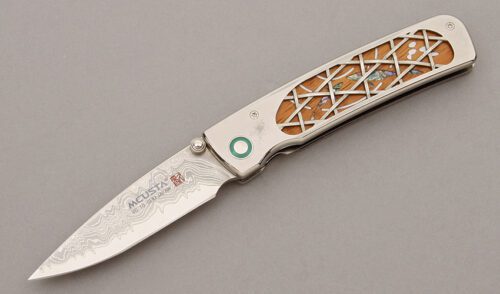 Mcusta Knives Koi Fish Linerlock with Stainless & Cocobolo Wood handle material - Obverse Side - Item #KLC09701