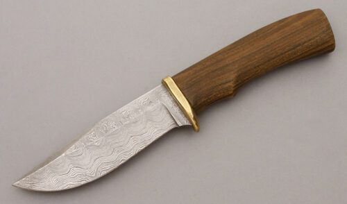 Unknown Maker Damascus Hunter with Lignum Vitae Wood Handle handle material - Obverse Side - Item #KLC09702