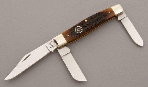 Case Cutlery Model 6375 Large Stockman with Barbed Wire Jigged Bone handle material - Obverse Side - Item #KLC09712
