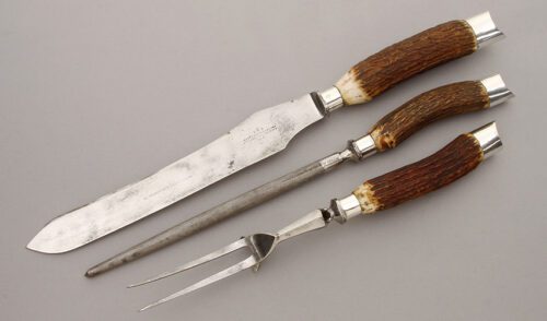 Joseph Rodgers & Sons Carving Set with Stag Handles handle material - Obverse Side - Item #KLC09715