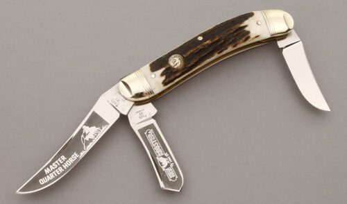 Hen & Rooster Extra Large Stockman with Stag Handle Scales handle material - Obverse Side - Item #KLC09717