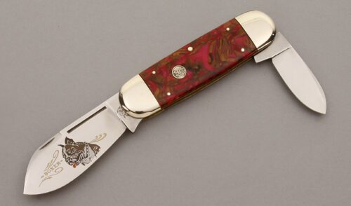Bulldog Knives Sunfish with Pink & Brown Celluloid handle material - Obverse Side - Item #KLC09718