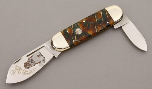 Bulldog Knives Sunfish with Amber & Green Feather Pattern handle material - Obverse Side - Item #KLC09719