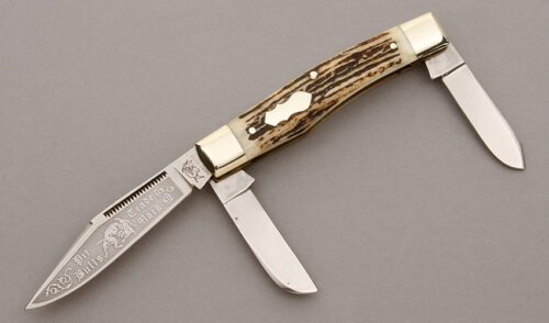 Bulldog Knives Gunstock with Stag Handle Scales handle material - Obverse Side - Item #KLC09723