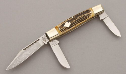 Bulldog Knives Stockman with Stag Handle Scales handle material - Obverse Side - Item #KLC09729