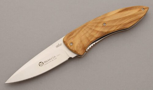 Maserin Fly Linerlock Folder with Olive Wood Handle Scales handle material - Obverse Side - Item #KLC09738