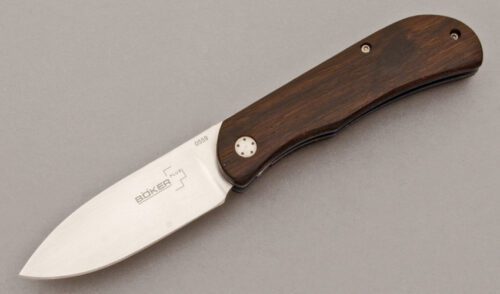 Boker Knives Skellern Linerlock with Bog Oak Wood Scales handle material - Obverse Side - Item #KLC09744