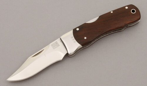 Sog Knives Stingray Midlock Folder with Cocobolo Wood Handle Scales handle material - Obverse Side - Item #KLC09748