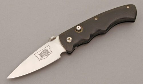 Lowell Bray Button Lock Folder with Black Micarta Frame handle material - Obverse Side - Item #KLC09750
