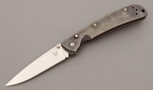 Benchmade Knives 10700 Nagara Button Lock with Anodized Titanium Frame handle material - Obverse Side - Item #KLC09752