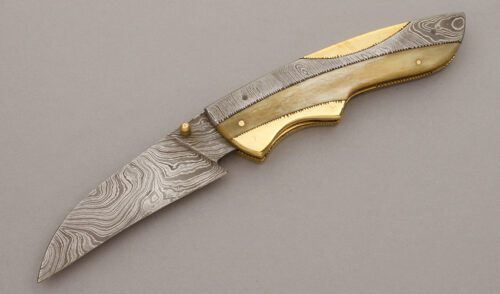 Unknown Maker Damascus Linerlock Folder with Bone