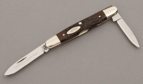 Case Cutlery 06263 SSP Eisenhower Pen Knife with Brown Jigged Bone Scales handle material - Obverse Side - Item #KLC09764