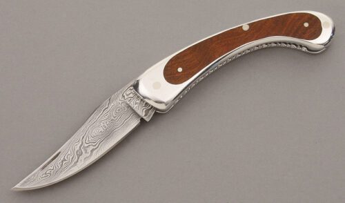 Taylor Damascus Slip Joint Folder with Aluminum Frame handle material - Obverse Side - Item #KLC09772
