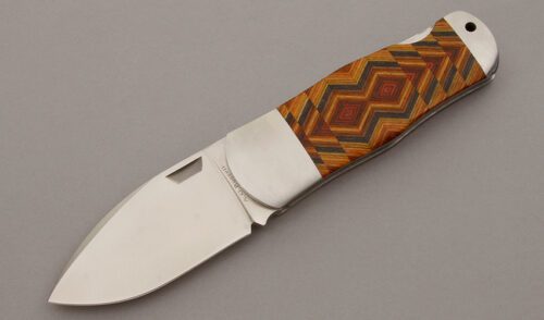 A.G. Russell Sunfish Lockback with Wood Marquetry Scales handle material - Obverse Side - Item #KLC09777