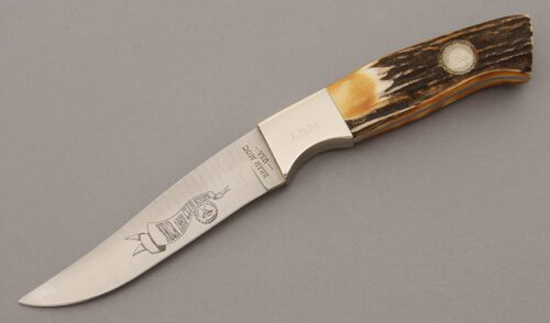 Bear & Son Cutlery 1993 NKCA Club Knife with Burnt Stag Handle Scales handle material - Obverse Side - Item #KLC09788