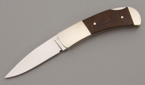 L.G. Green Lockback with Desert Ironwood Handle Scales handle material - Obverse Side - Item #KLC09795
