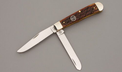 Case Cutlery 6254 Trapper with Barbed Wire Jigged Bone handle material - Obverse Side - Item #KLC09803