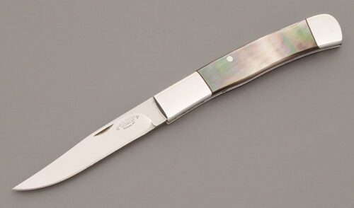 W.C. "Bill" Davis Custom Lockback with Black Lip Pearl handle material - Obverse Side - Item #KLC09806