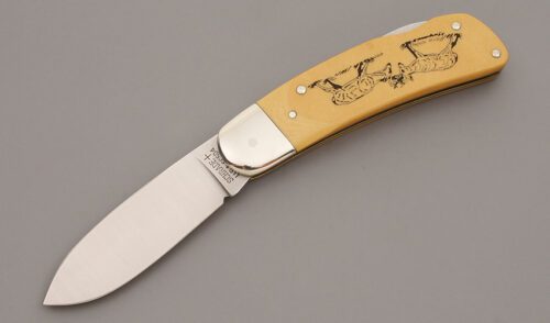 Schrade Cutlery SC504 Lockback with Yellow Micarta Handle Scales handle material - Obverse Side - Item #KLC09808