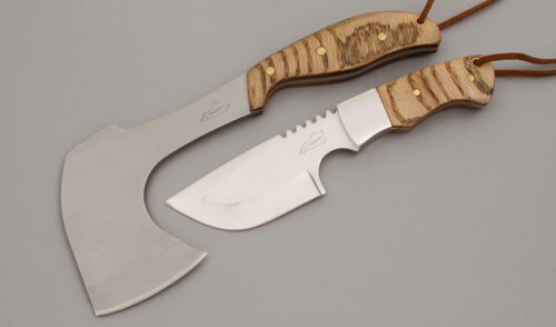 Jim Thompson Camp Set with Red Oak Wood Handles handle material - Obverse Side - Item #KLC09811