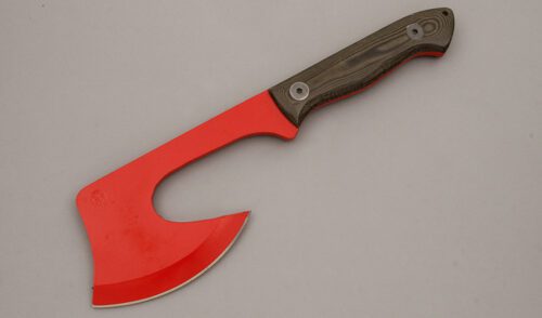 Mineral Mountain Hatchet Pack Axe with Green & Black Canvas Micarta handle material - Obverse Side - Item #KLC09812