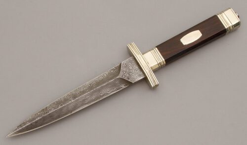 Unknown Maker Damascus Boot Dagger with Wood Handle handle material - Obverse Side - Item #KLC09814