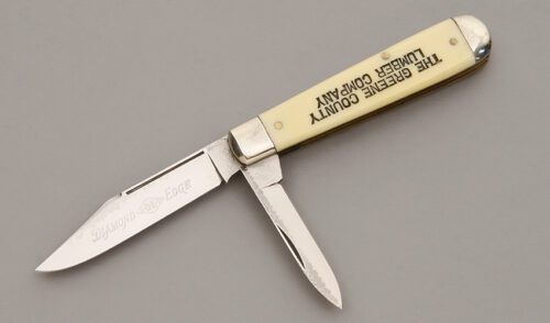 Shapleigh Knives Two Blade Pen Knife with French Ivory Celluloid Scales handle material - Obverse Side - Item #KLC09816
