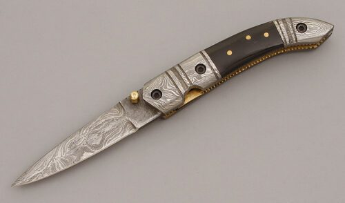 Uknown Linerlock Folder with Buffalo Horn Handles handle material - Obverse Side - Item #KLC09841