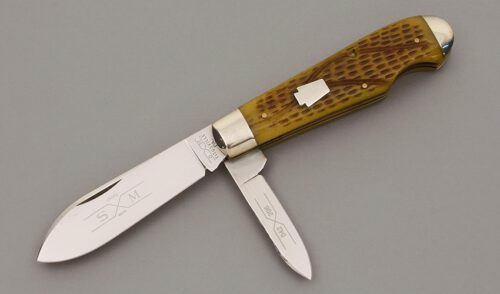 Schatt & Morgan 042206 Tear Drop Jack with Worm Wood Jigged Green Bone handle material - Obverse Side - Item #KLC09850
