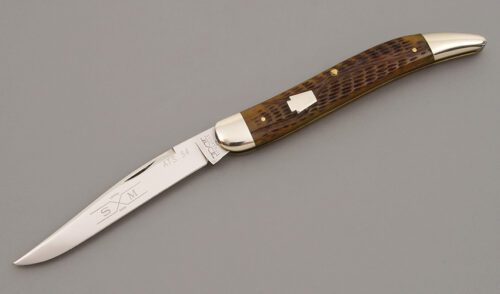 Schatt & Morgan 041120 Large Toothpick with Worm Groove Antique Green Bone handle material - Obverse Side - Item #KLC09851