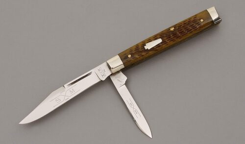 Schatt & Morgan 042166 Doctors Knife with Worm Groove Antique Green Bone handle material - Obverse Side - Item #KLC09853