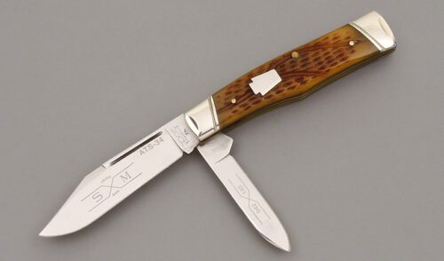 Schatt & Morgan 042140 Gunstock Jack with Worm Wood Grooved Bone handle material - Obverse Side - Item #KLC09855
